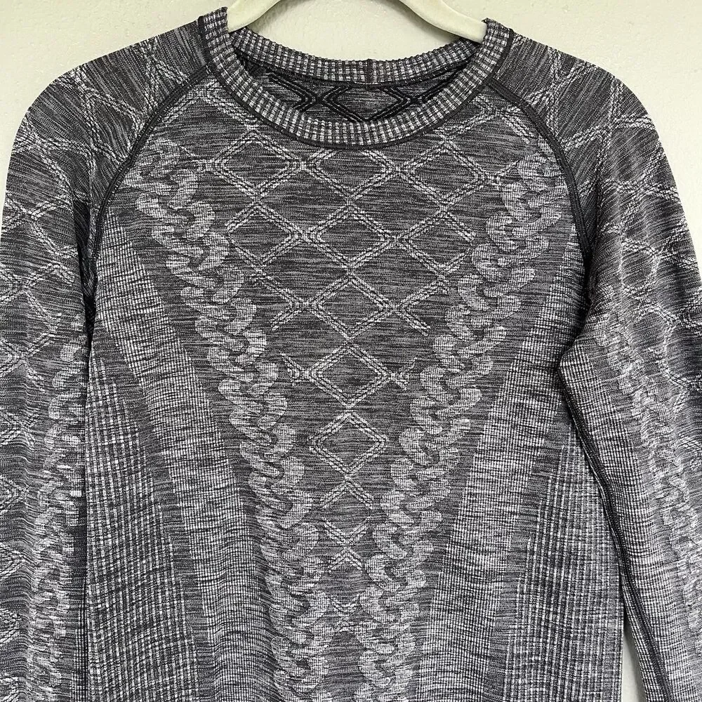 Lululemon Rest Less Pullover Size 2 Heather Black Ribbed Mid Layer Thumhole Grey